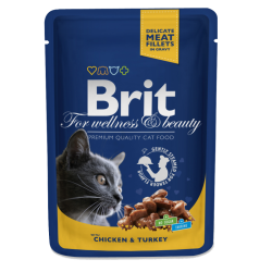 BRIT PREMIUM CAT Kurczak i Indyk w sosie 100g saszetka